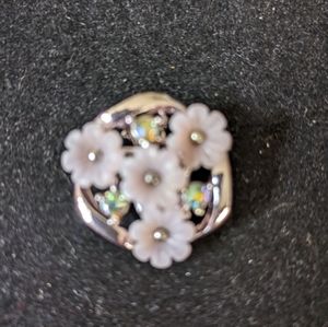 Vintage Lavender Plastic Flowers with Aurea Borealis accents Silvertone Clip